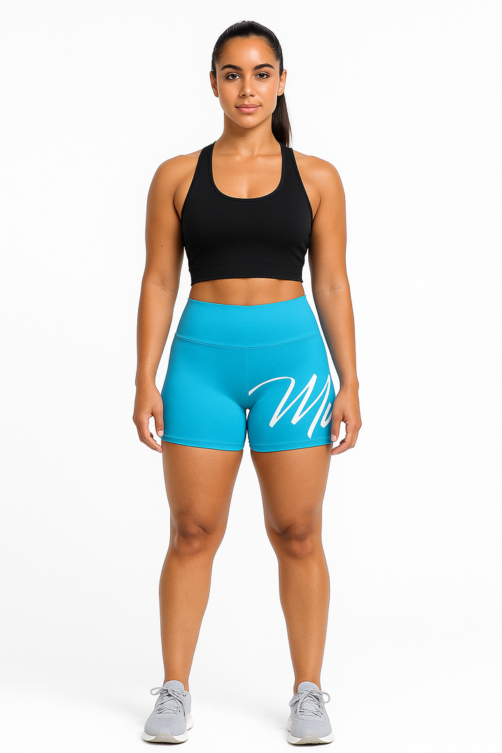Shorts Fitness Azul Estampado Cintura Alta Feminino