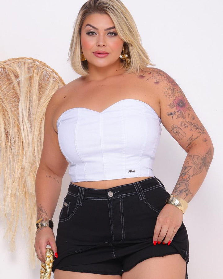 Cropped Tomara que Caia Estruturado Plus Size Fofofinha