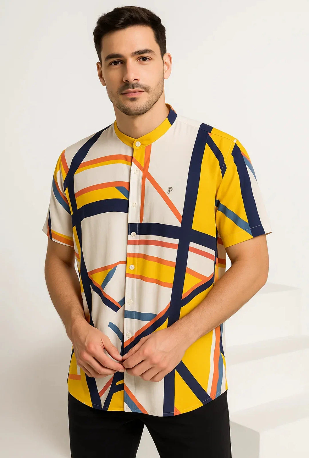 Camisa Viscosa em Gola Padre Leon
