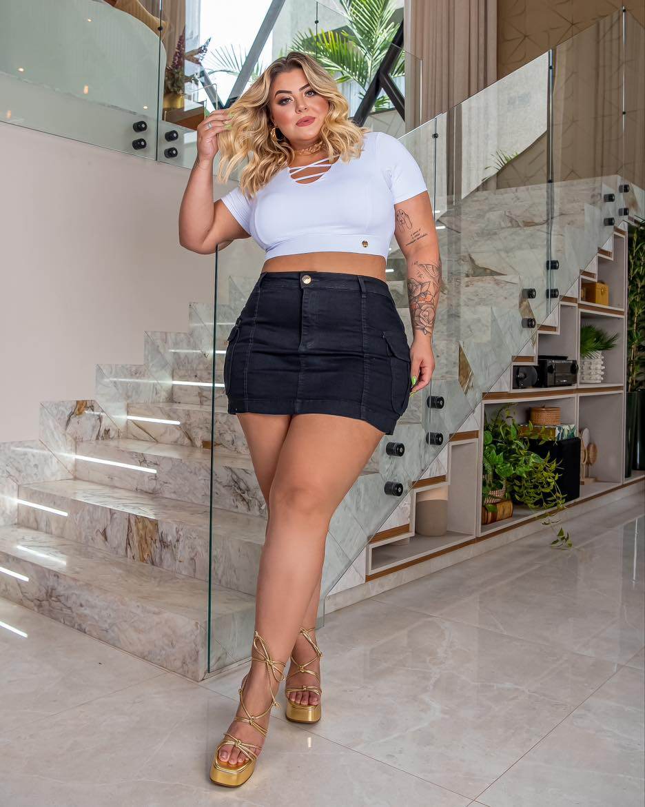 Mini Saia Jeans Super Black Cargo Leon - Leon Elegance