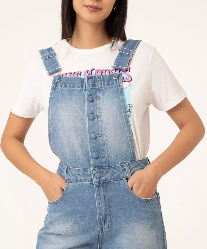 Jardineira Jeans Wide Leg Morning Leon