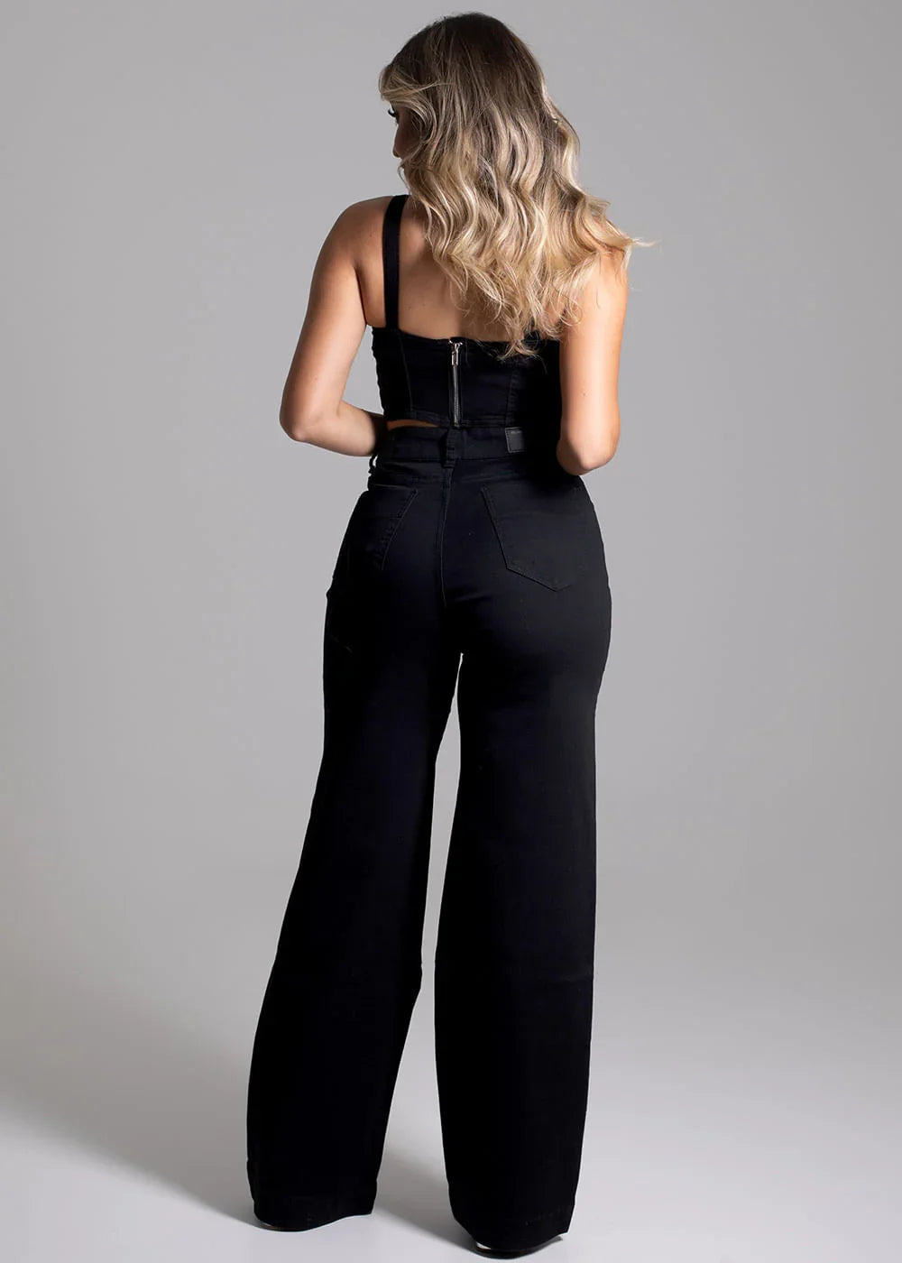 Calça de Sarja Wide Leg Black Luxe Leon