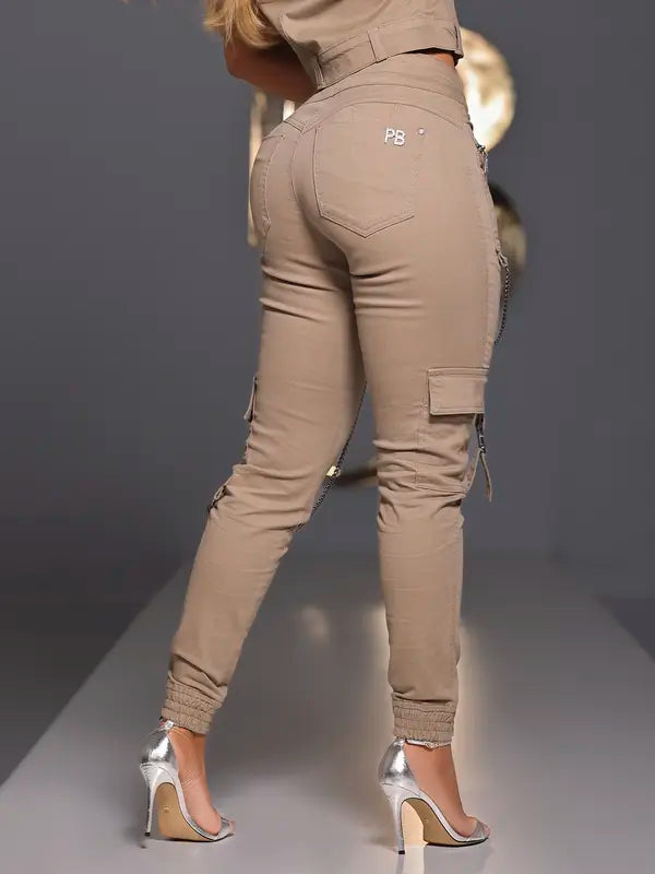 Calça Jogger Cargo Feminina Pit Bull Jeans  Bege