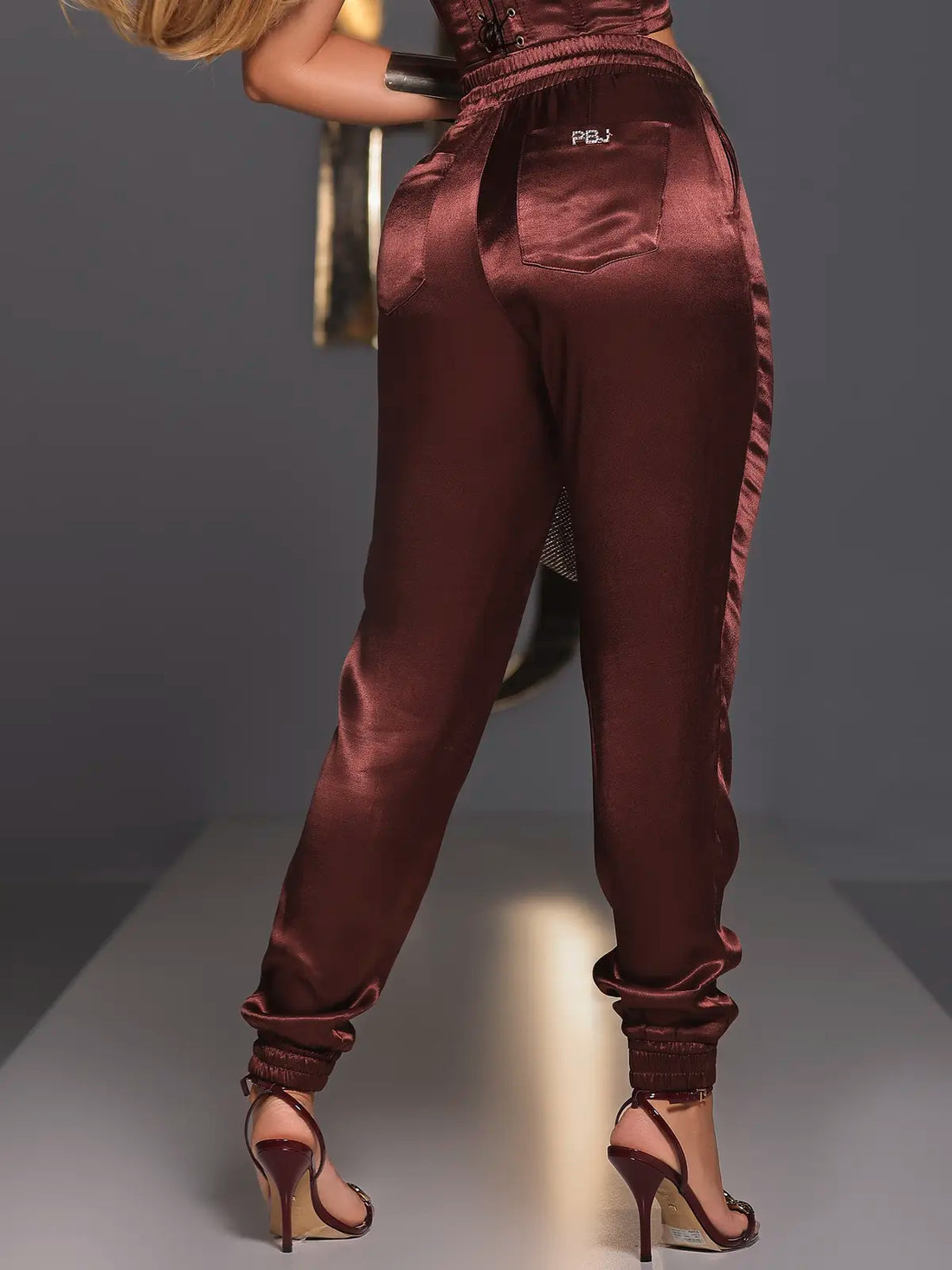 Conjunto Feminino Pit Bull Cropped & Jogger Satin Marrom