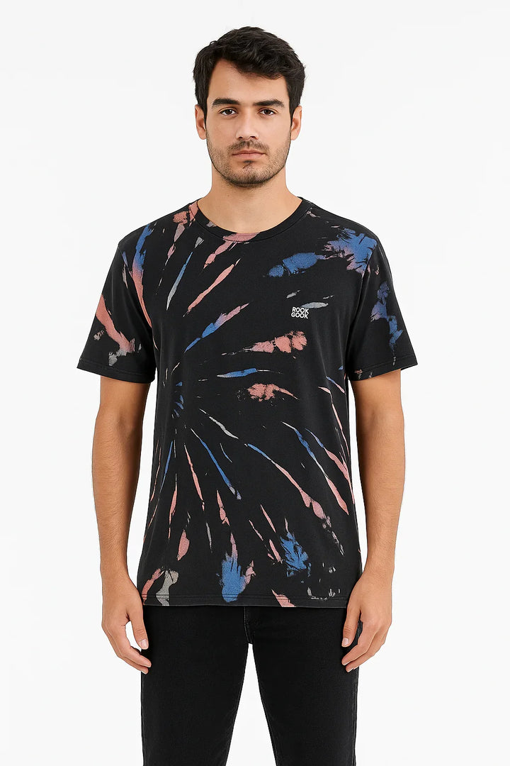 Camiseta Tradicional Tie-Dye Preto Multicolor