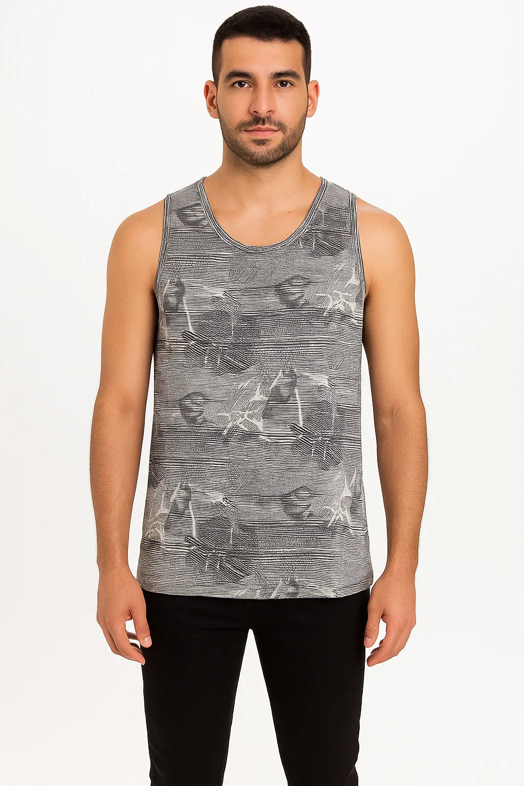 Regata Masculina Esportiva Cinza Estampada