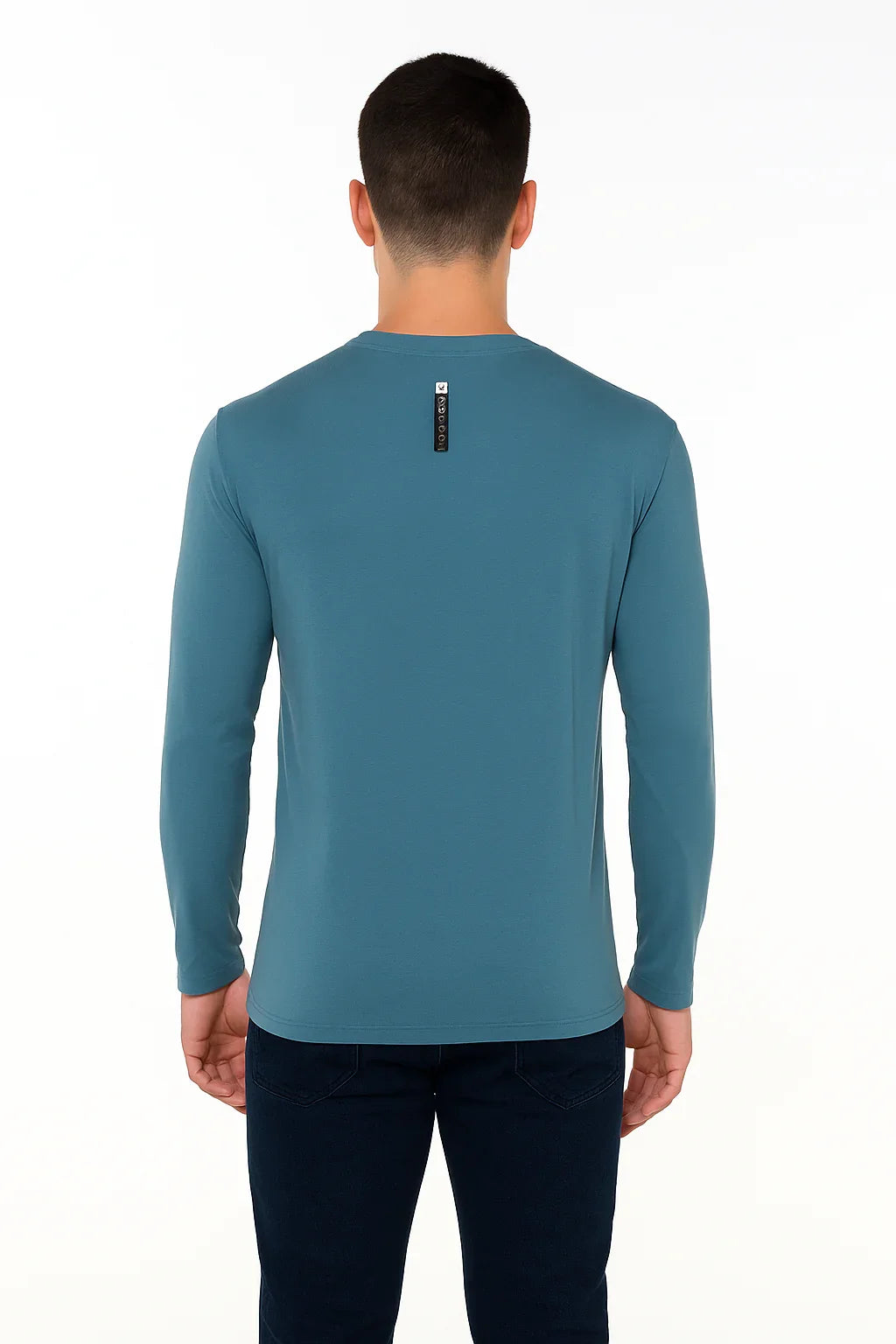 Camiseta Manga Longa Gola V Azul Petróleo Masculina