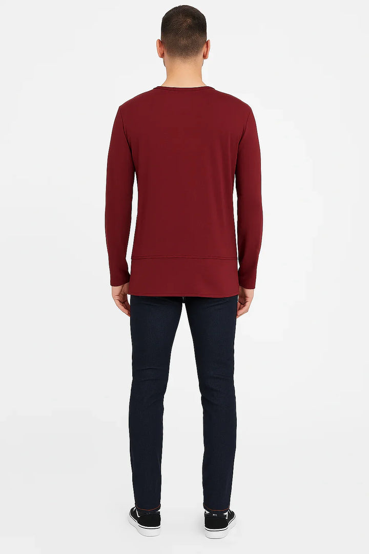 Camiseta Manga Longa Vinho com Bolso Zíper Masculina