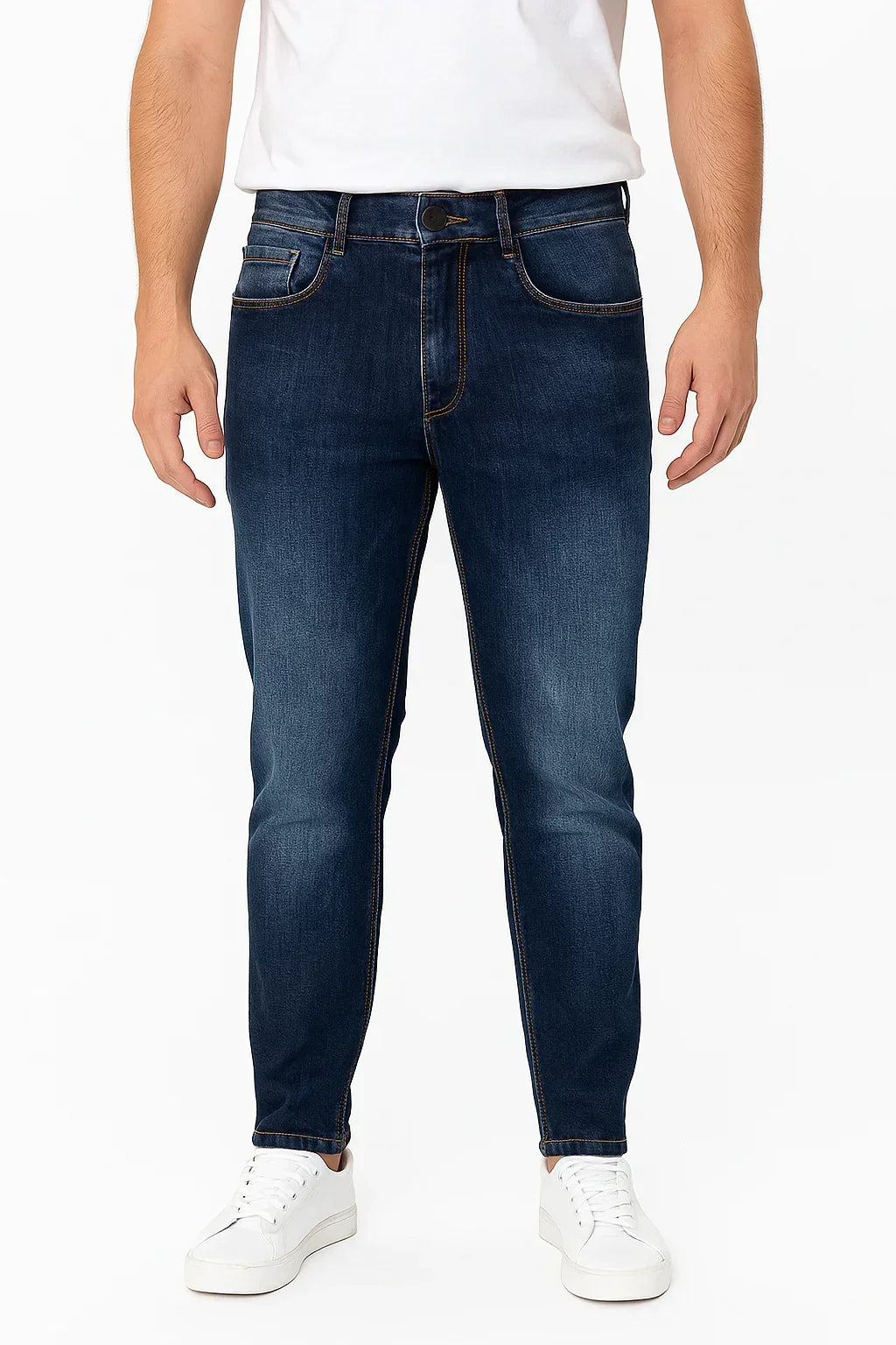 Calça Jeans Skinny Destroyed Masculina Zíper Azul Escuro