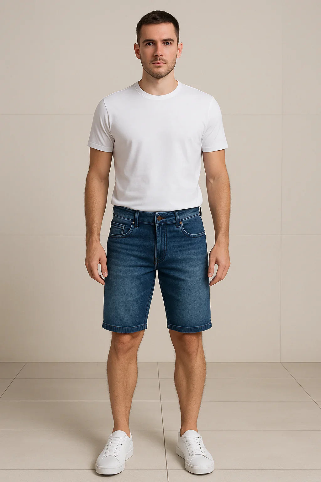 Bermuda Masculina Jeans Tradicional Azul Médio
