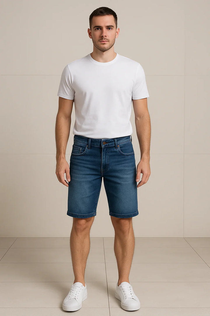 Bermuda Masculina Jeans Tradicional Azul Médio