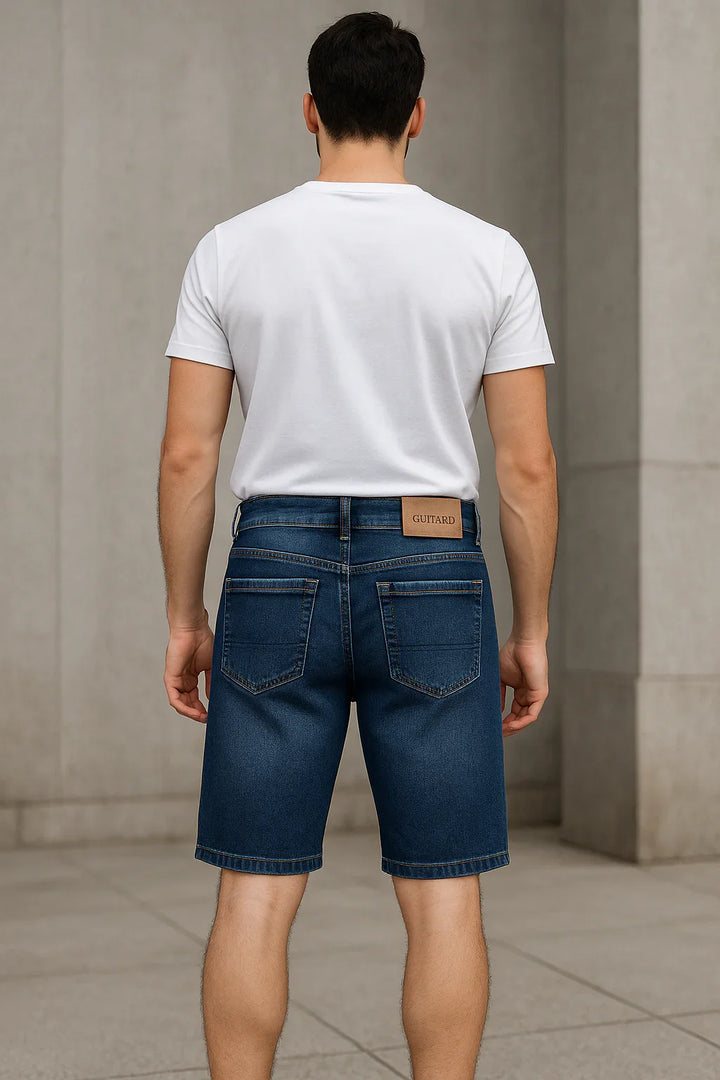 Bermuda Masculina Jeans Destroyed Azul Escuro
