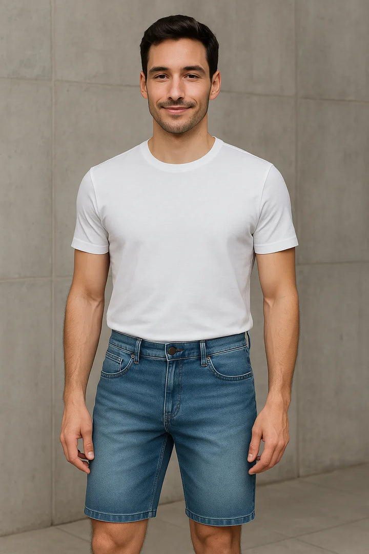 Bermuda Masculina Jeans Destroyed Azul Escuro