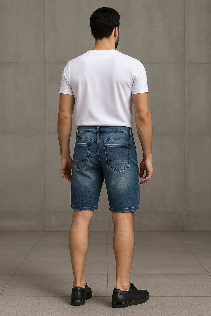 Bermuda Masculina Jeans Destroyed Azul Escuro