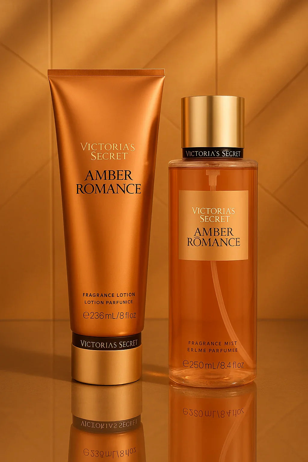 Kit Victoria’s Secret Amber Romance  Body Splash 250 mL + Loção 236 mL