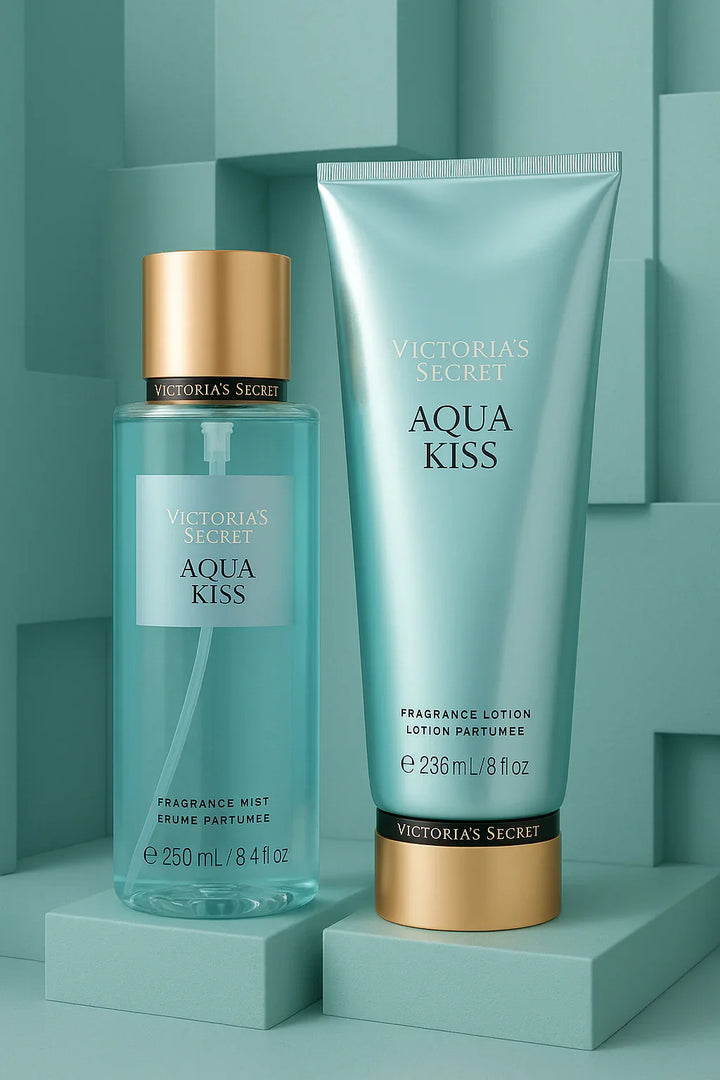 Kit Victoria’s Secret Aqua Kiss Body Splash 250 mL + Loção 236 mL