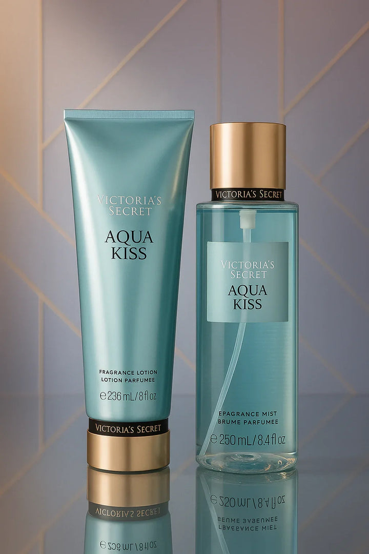 Kit Victoria’s Secret Aqua Kiss Body Splash 250 mL + Loção 236 mL