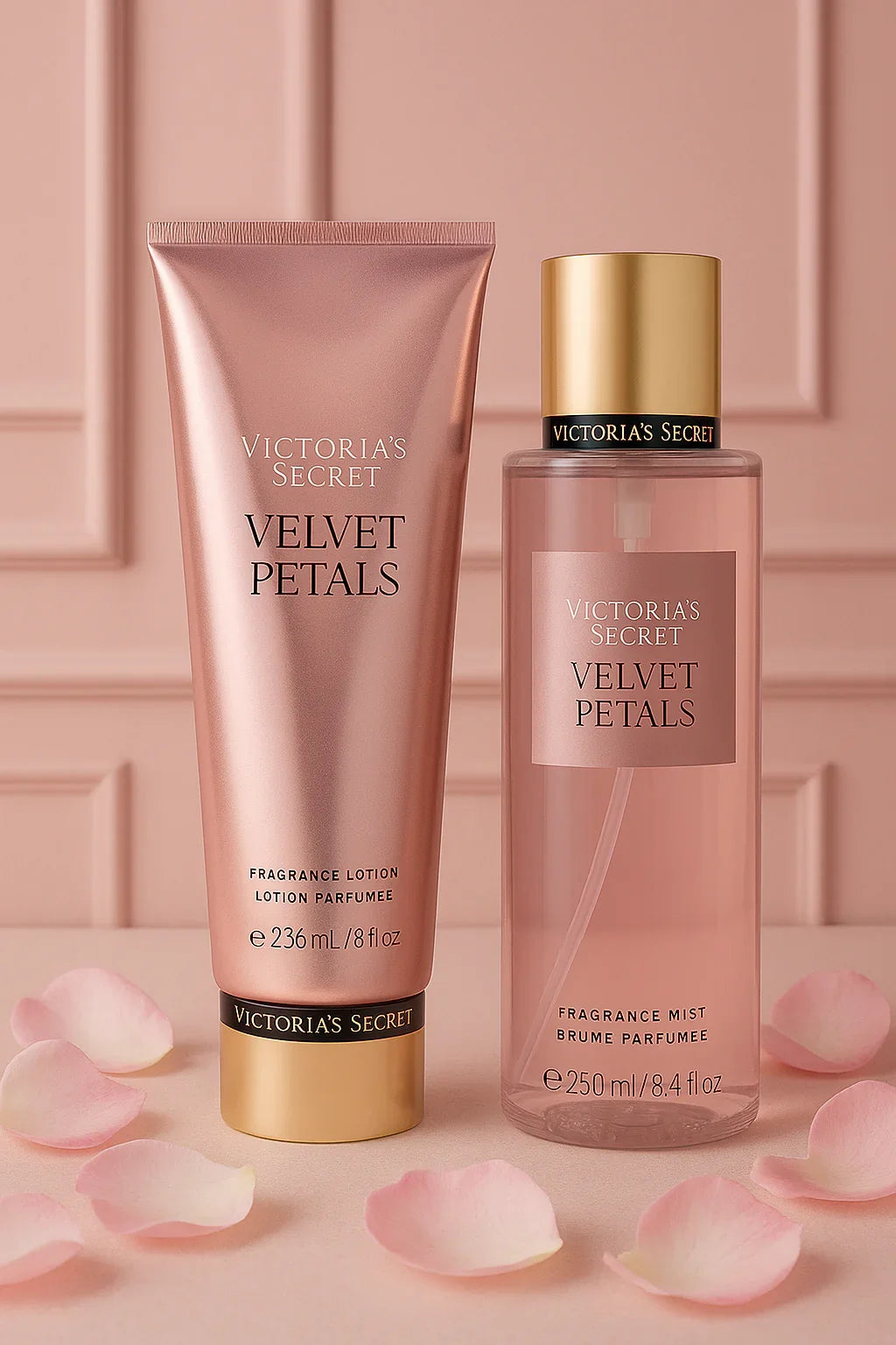 Kit Victoria’s Secret Velvet Petals Body Splash 250 mL + Loção 236 mL