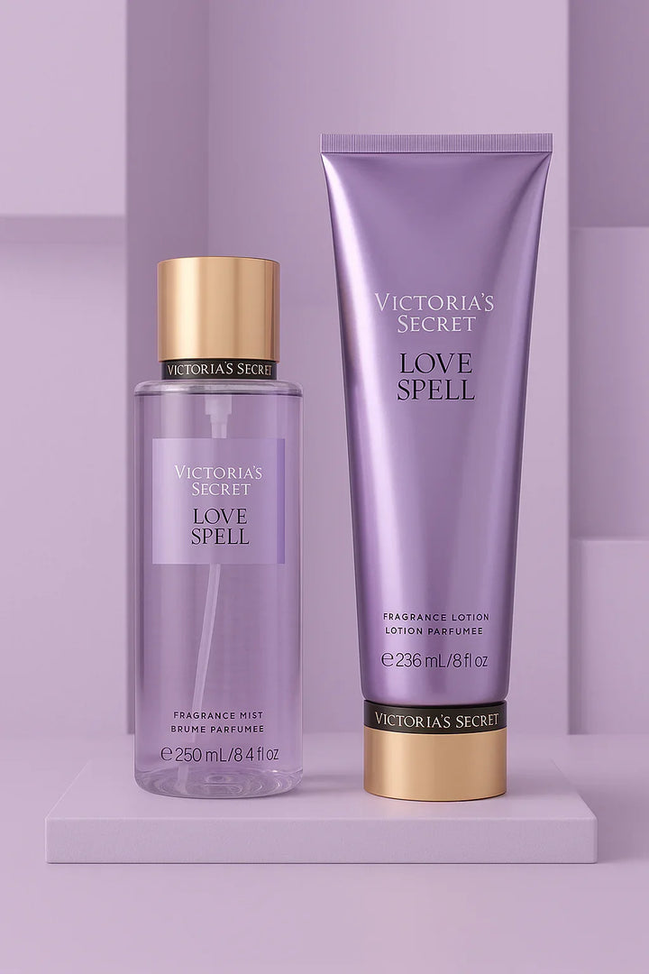Kit Victoria’s Secret Love Spell Body Splash 250 mL + Loção 236 mL