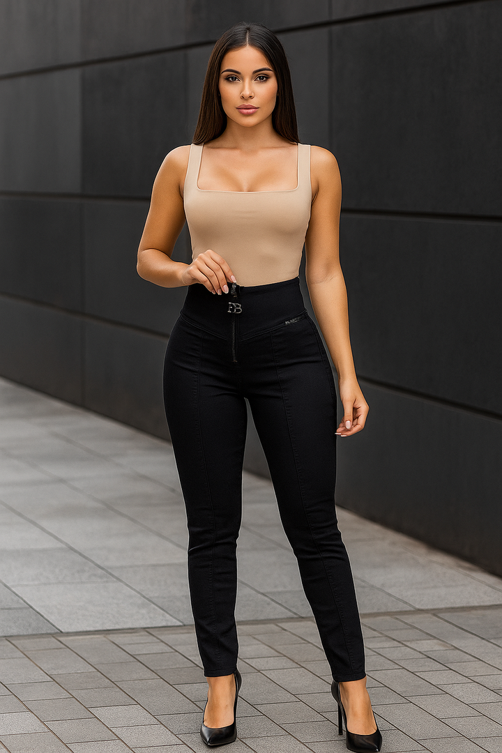 Calça Feminina Pitbull Skinny  Preta Zíper Frontal