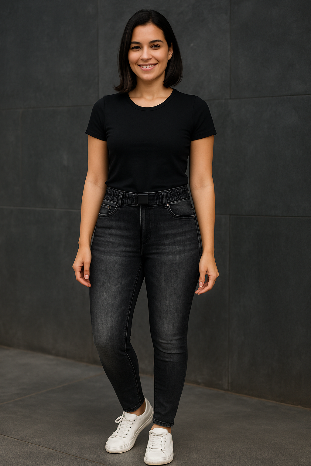 Calça Jeans Feminina Chumbo Cós Elástico