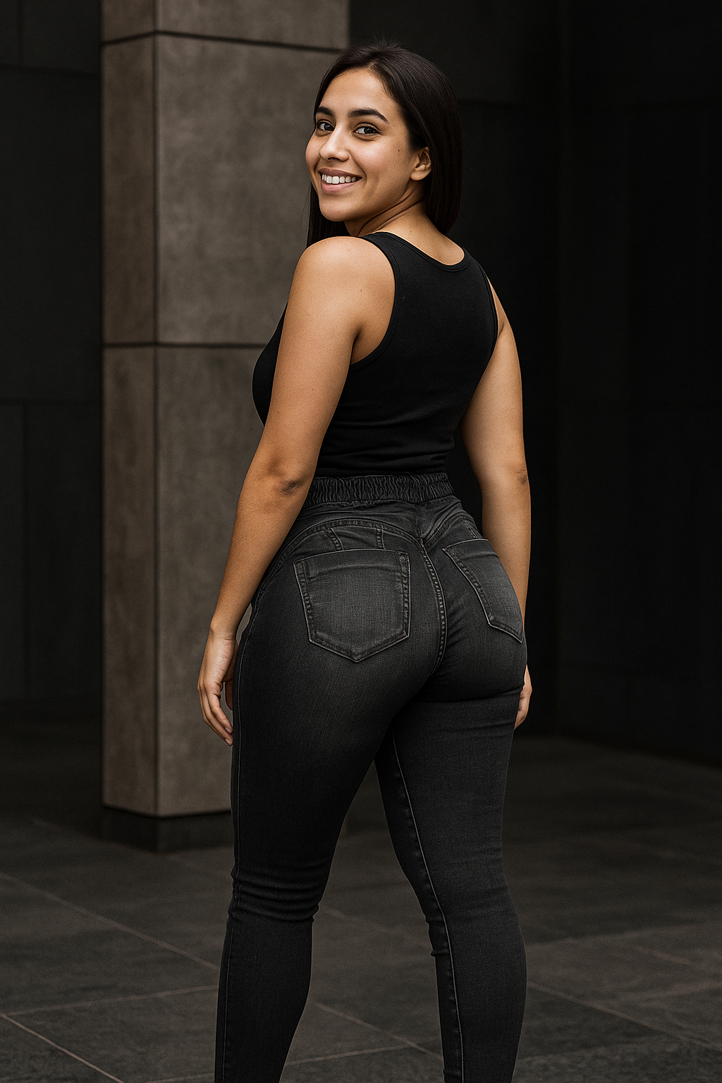 Calça Jeans Feminina Chumbo Cós Elástico