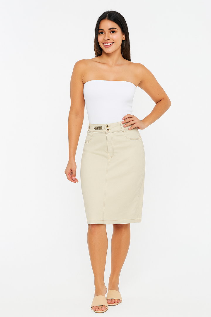 Saia Midi Feminina Pit Bull com Cintura Alta e Bolsos Frontais