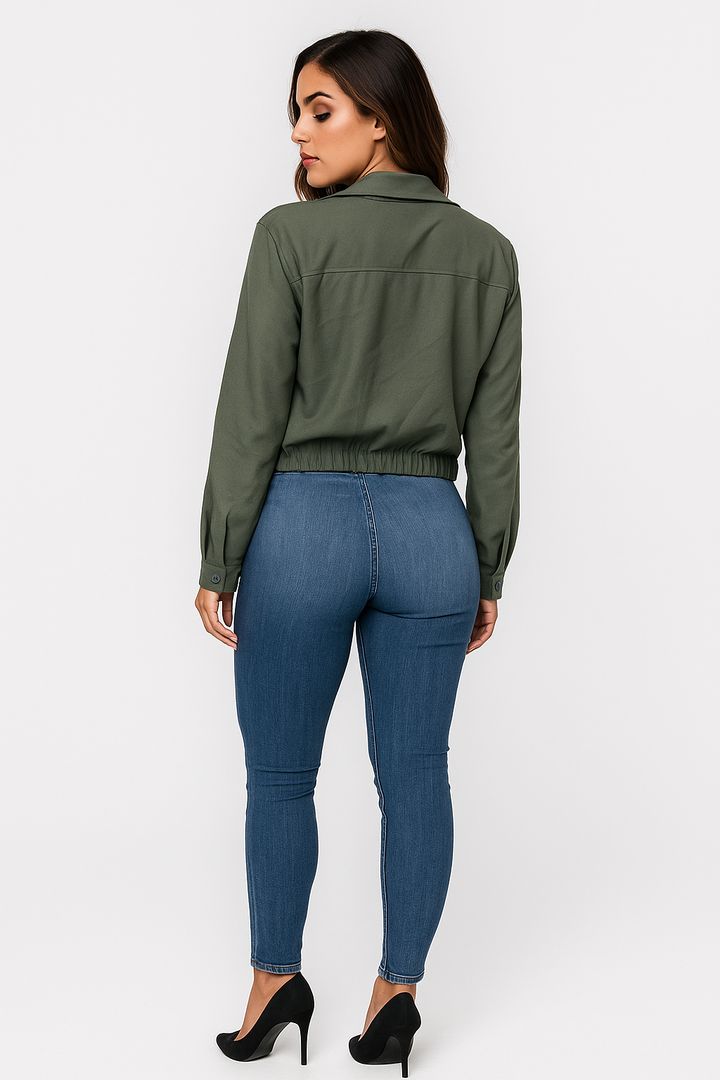 Camisa Cropped Feminina Pit Bull com Botões Frontais