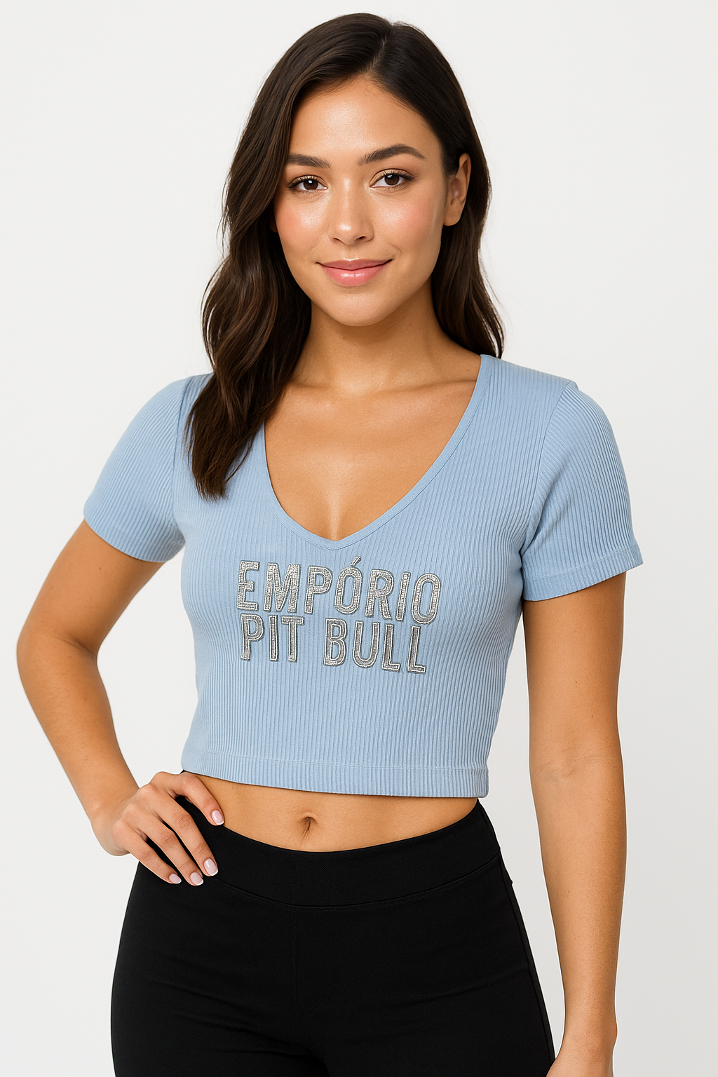 Cropped Feminino Empório Pit Bull com Logo em Strass