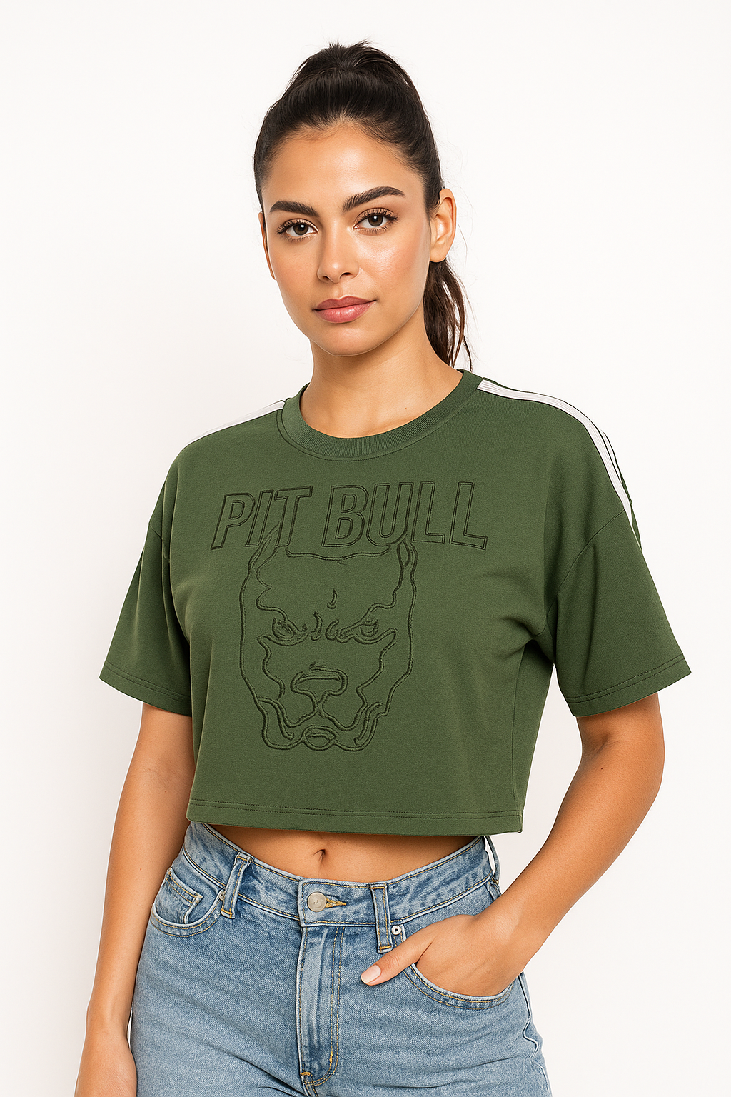 Camiseta Feminina Pit Bull Verde com Estampa Bordada