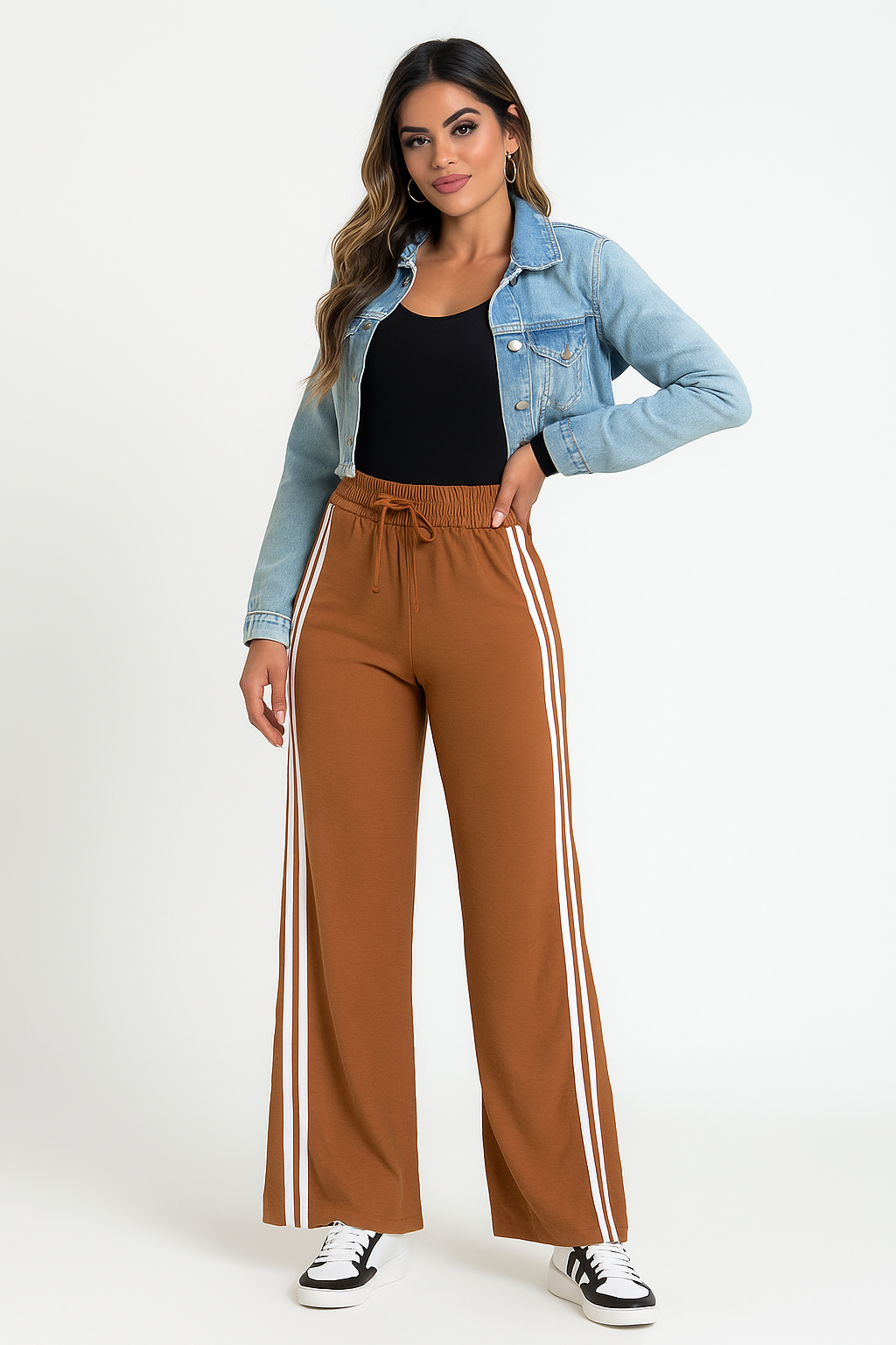 Calça Conforto Feminina Listras Laterais Brancas