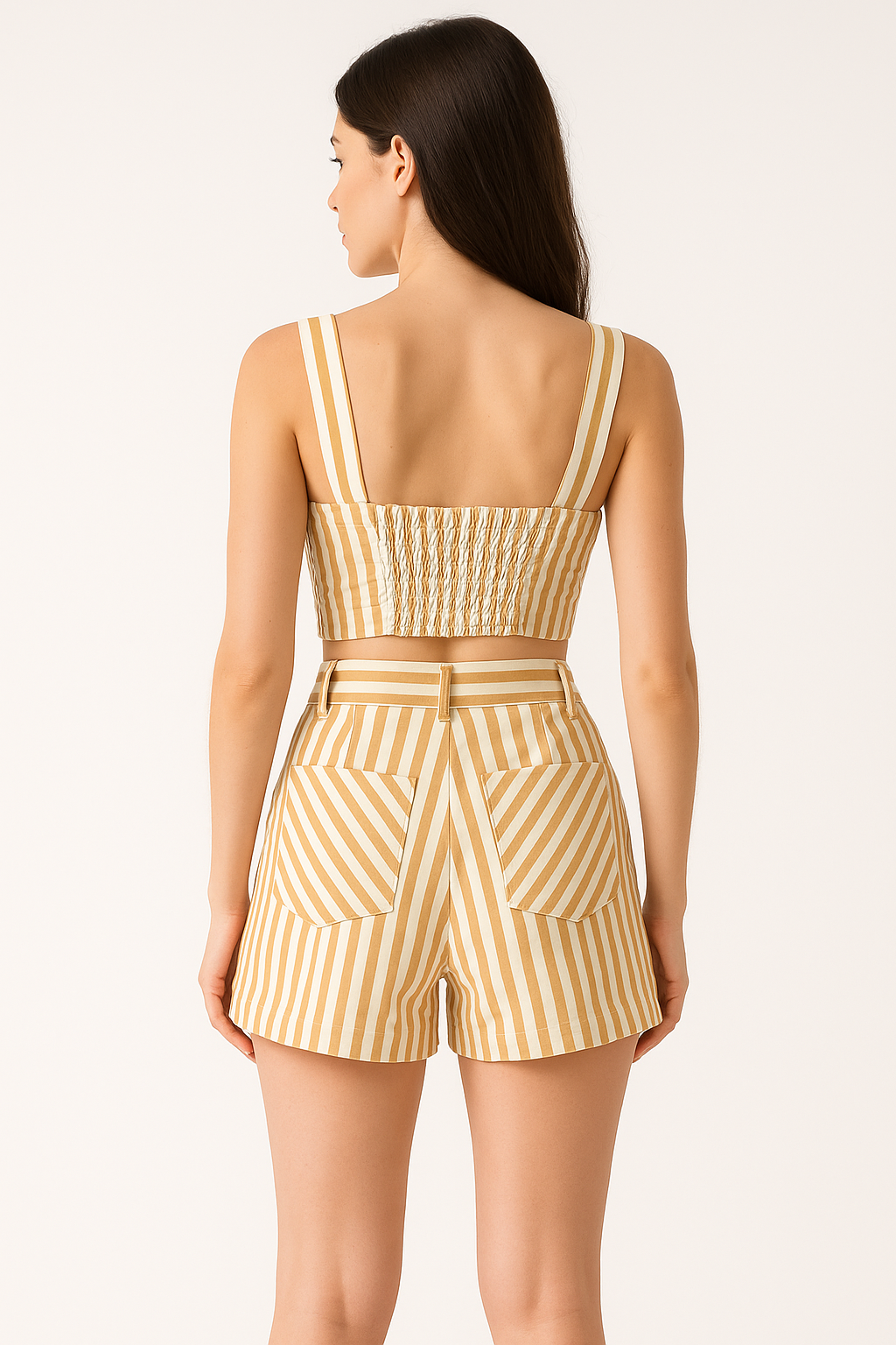 Conjunto KLEPTON Listrado Mostarda Cropped e Short
