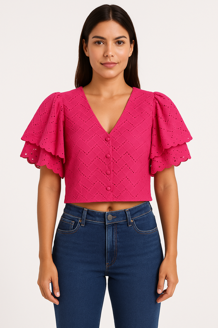 Cropped Klepton Feminino Pink Bordado Manga Dupla