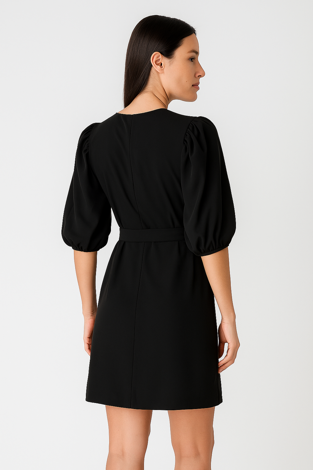 Vestido Klepton Feminino Preto Manga Bufante com Cinto