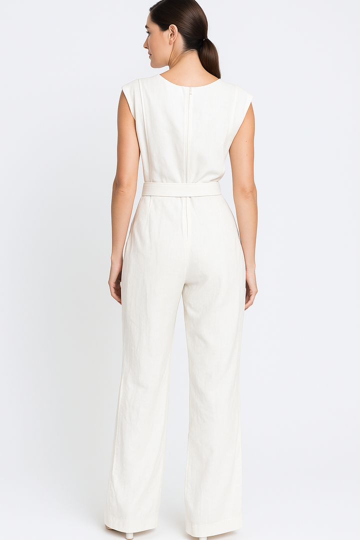Macacão Klepton Feminino Branco Alfaiataria com Cinto