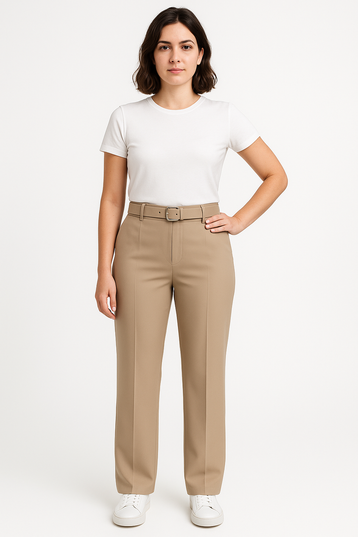 Calça Klepton Feminina Social Alfaiataria Bege Claro com Cinto