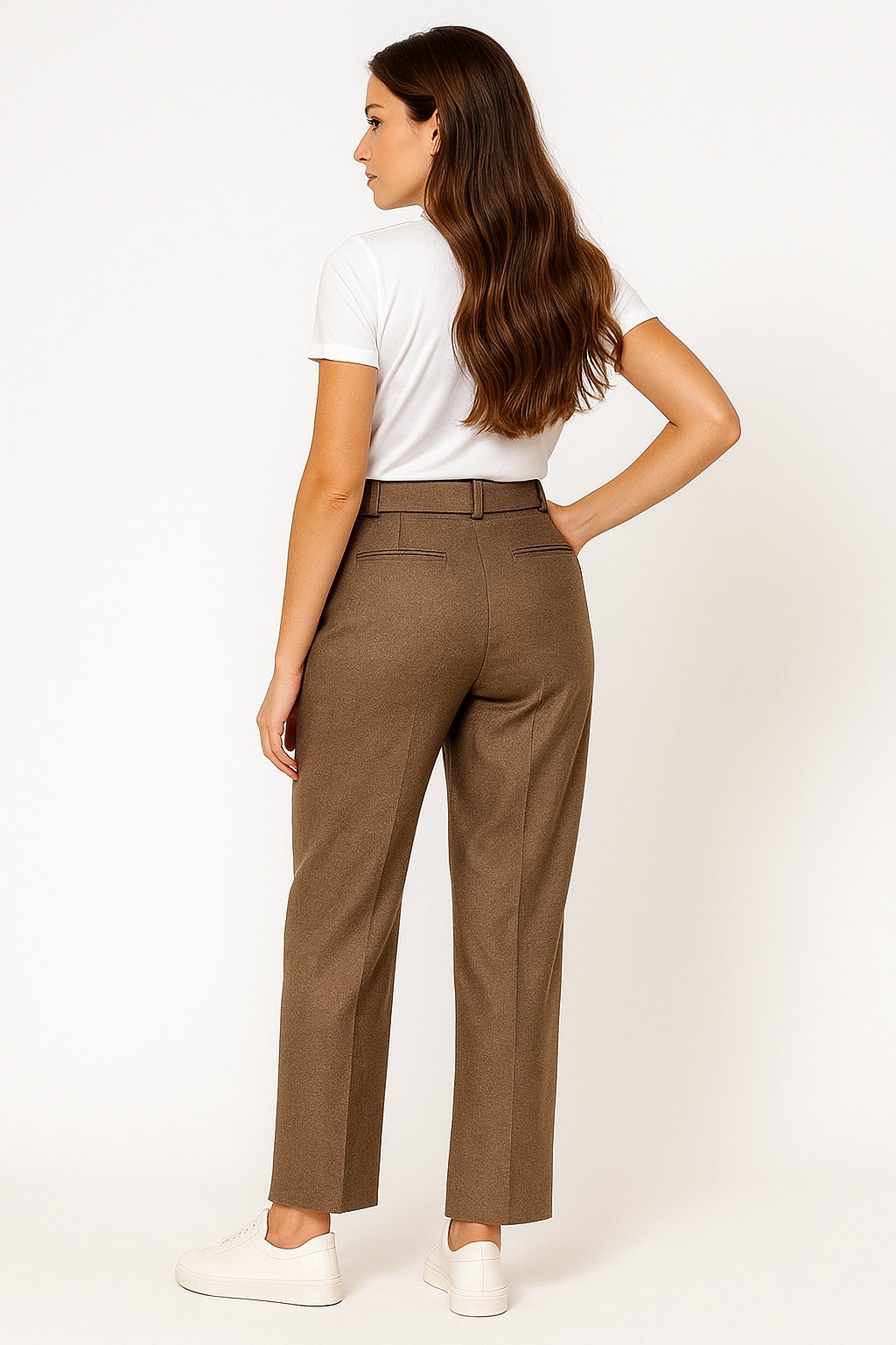 Calça Social Alfaiataria Marrom Klepton Feminina com Cinto
