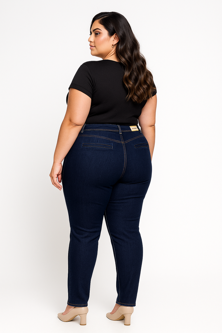 Calça Jeans Skinny Azul Escura FoFinha Plus Size