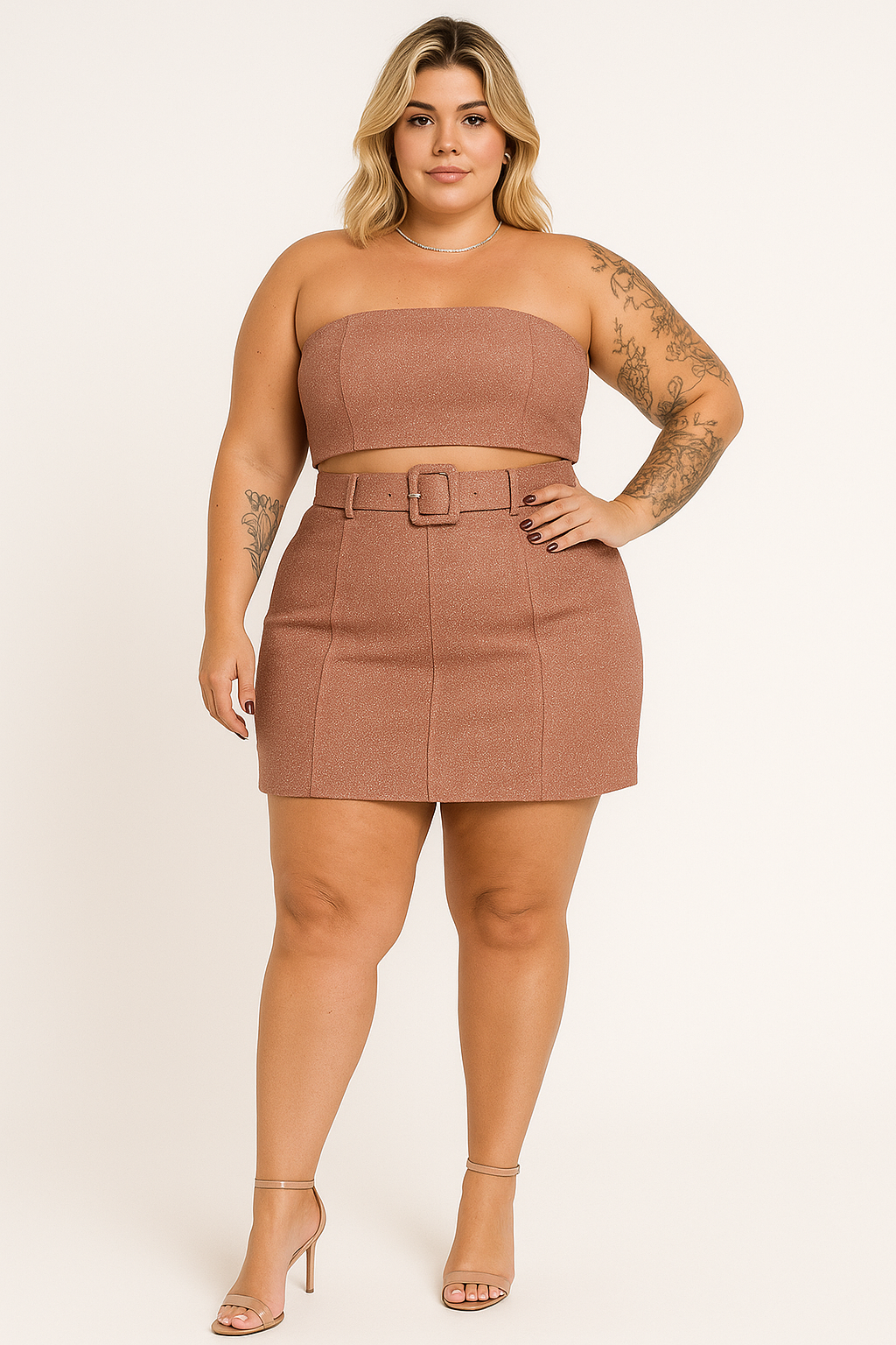Fofofinha Plus Size Conjunto Festa com Cinto