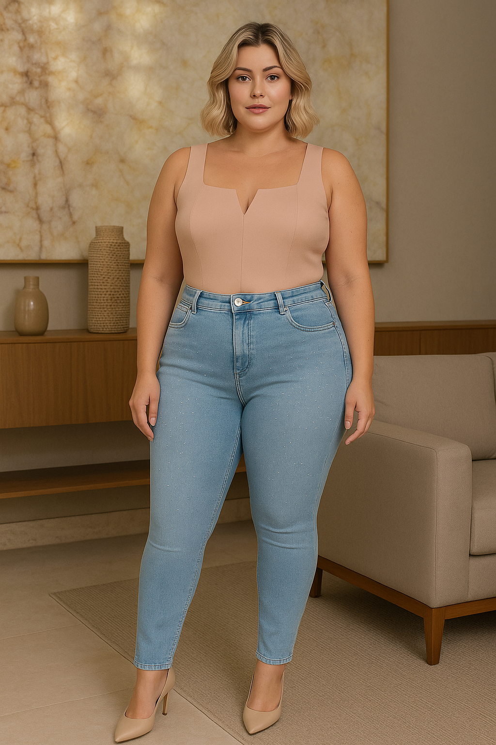 Body Estruturado Alças Largas Decote V Plus Size Fofofinha
