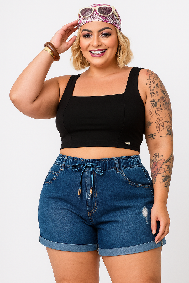 Cropped Decote Quadrado Plus Size Fofofinha
