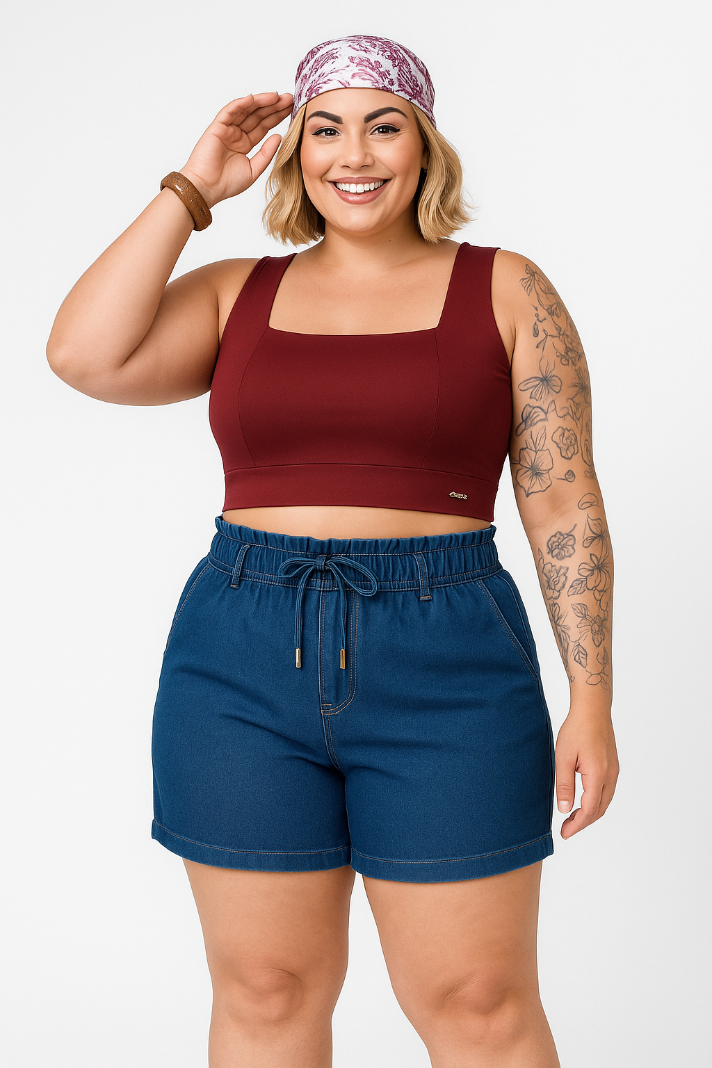 Cropped Decote Quadrado Plus Size Fofofinha