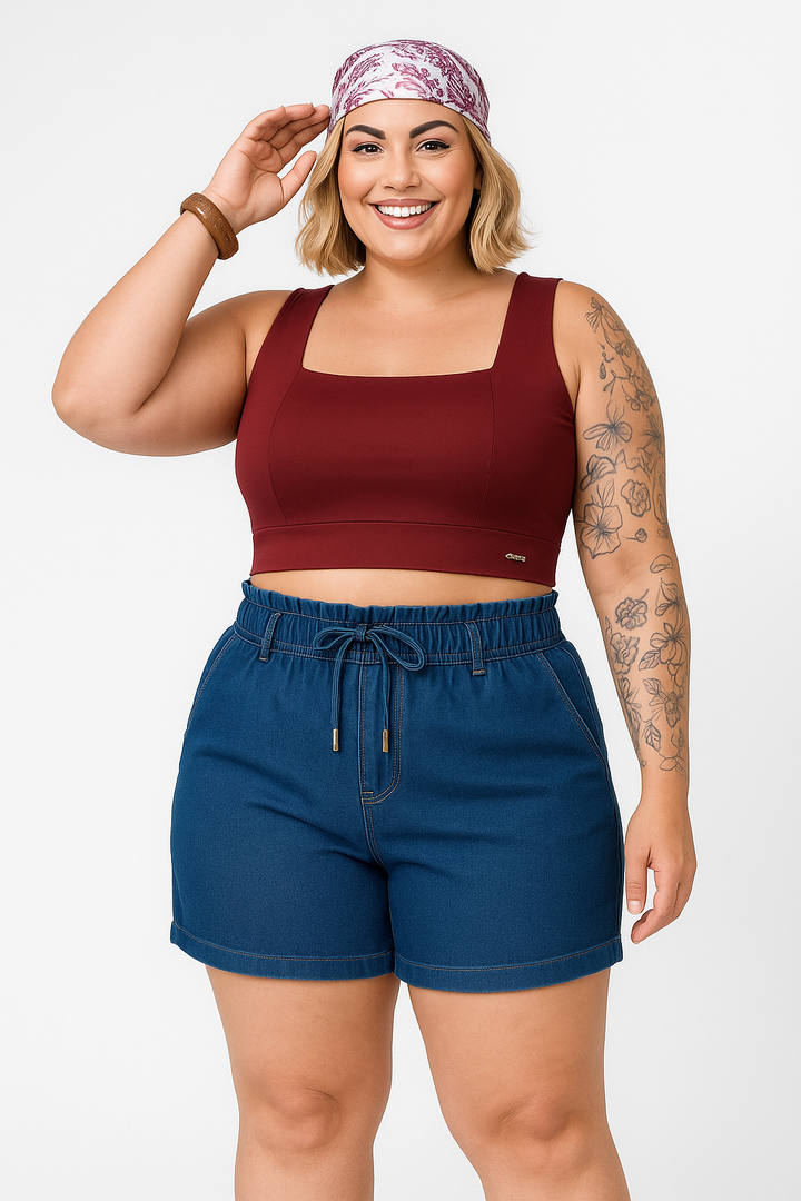 Cropped Decote Quadrado Plus Size Fofofinha