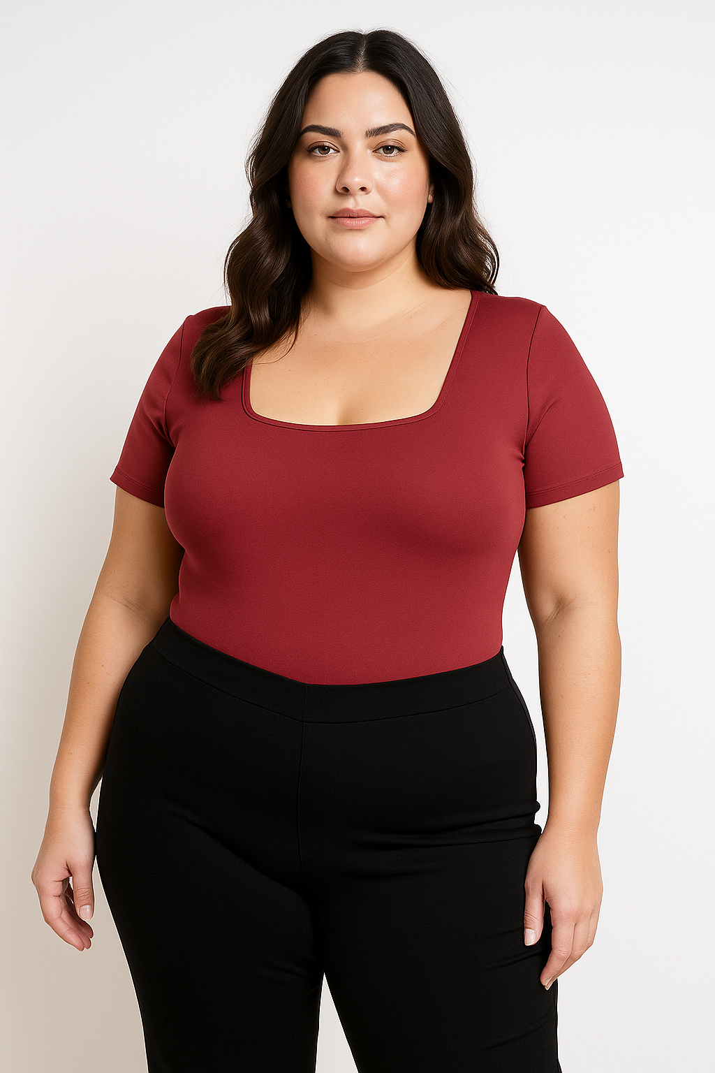 Body Decote Quadrado Manga Curta Plus Size Fofofinha