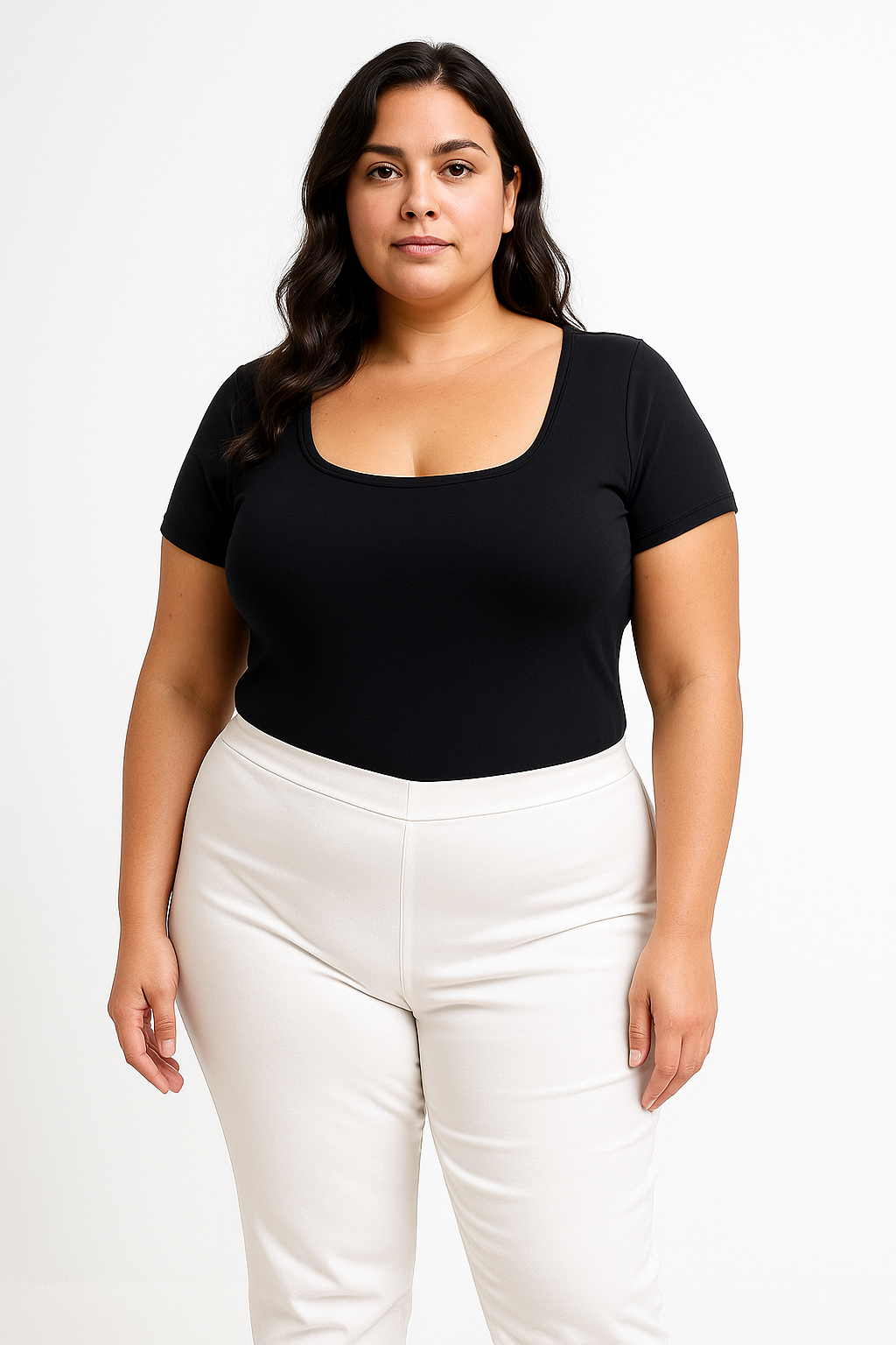 Body Decote Quadrado Manga Curta Plus Size Fofofinha