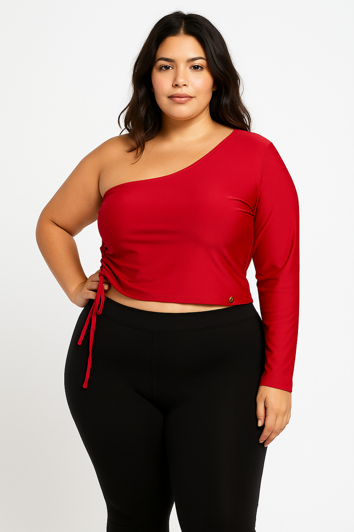 Cropped Um Ombro Só Manga Longa Plus Size Fofofinha