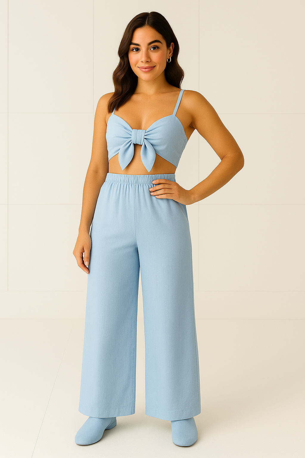 Conjunto Feminino  com Cropped Laço e Calça Pantalona
