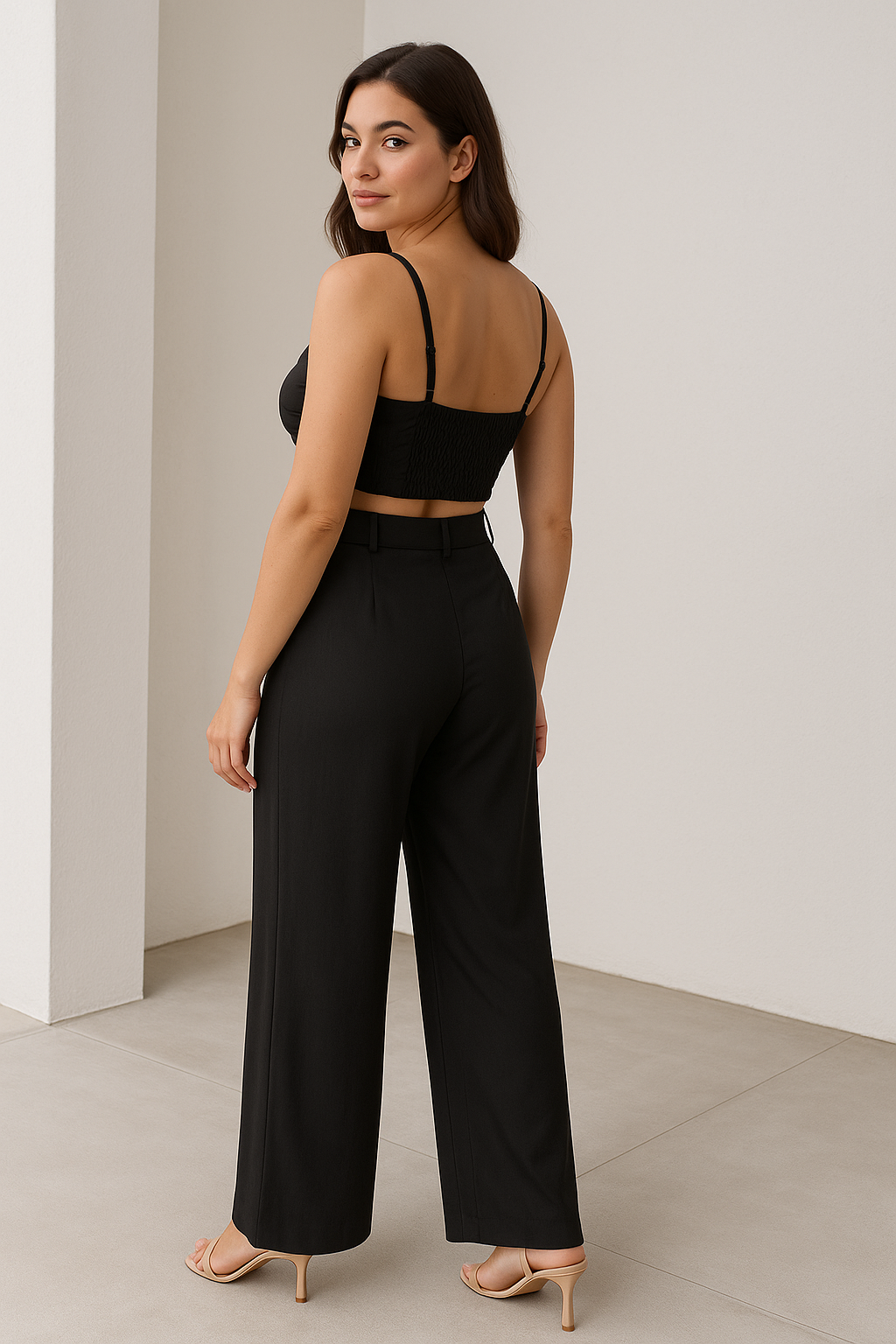 Conjunto com Cropped Torcido e Calça Pantalona Alfaiataria