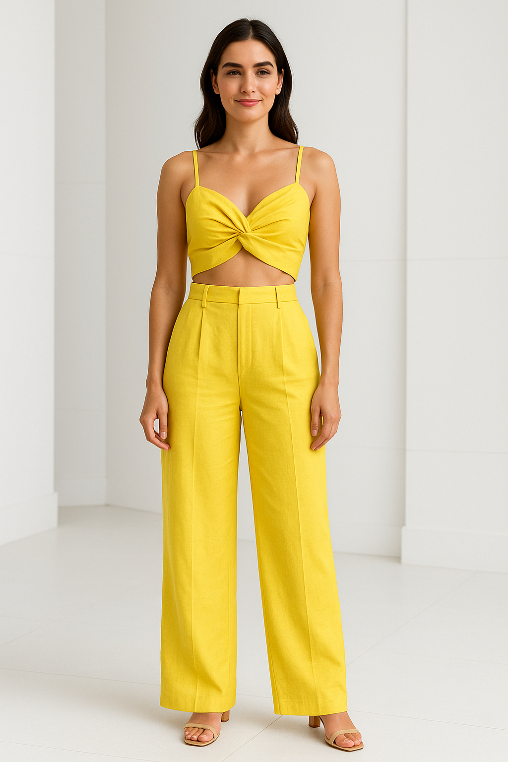 Conjunto com Cropped Torcido e Calça Pantalona Alfaiataria