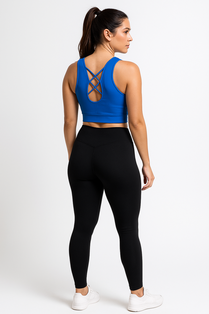 Top Fitness Feminino K2B Azul Alças Cruzadas